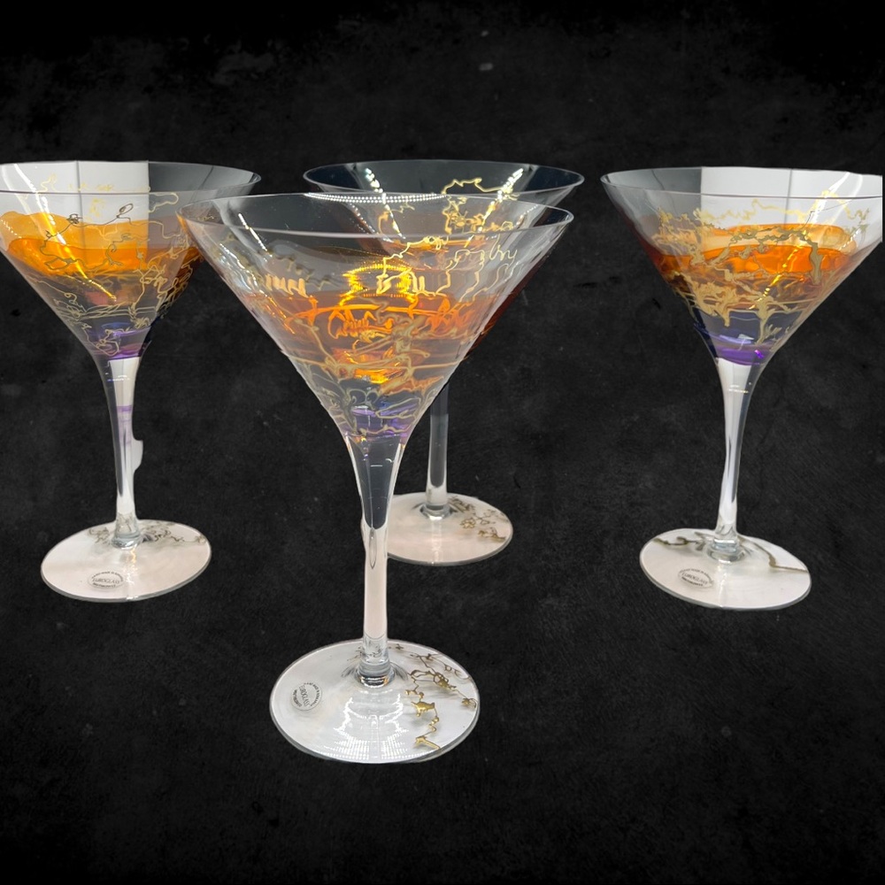 Gorgeous Vintage Euroglass Mouthblowed Hand Crafted Romania Martini Stemware